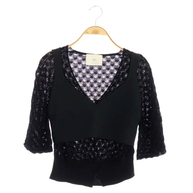 タン TAN 20SS POINTALE TEE&CAMI 2点セット コンビニット サマー ビスチェ 五分袖 Vネック F 黒 ブラック /ES ■OS レディース  F