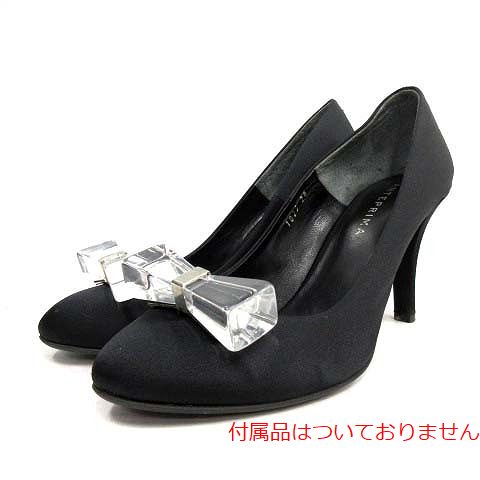 ANTEPRIMA(アンテプリマ) パンプス ラウンドトゥ ハイヒール リボン サテン 24.0cm 黒 ブラック /AN32 レディース  24.0cm