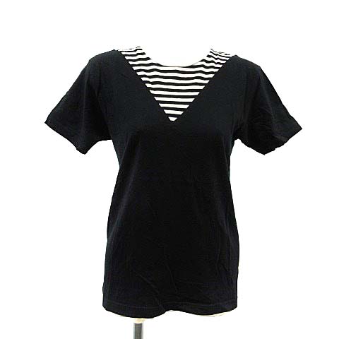 PHENOMENON(フェノメノン) 13AW BORDER V-CUT TEE Tシャツ カットソー ボーダー 切替 コットン 半袖 38 M 黒 ブラック 白 ホワイト /YI32 レディース レディース  38（M）
