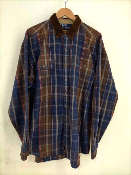 Polo by RALPH LAUREN(ポロバイラルフローレン) 襟コーデュロイクレリックチェックシャツ メンズ JPN:XXL