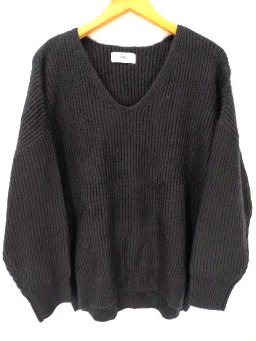 AZUL by moussy(アズールバイマウジー) リブニットVネックルーズプルオーバー レディース  M