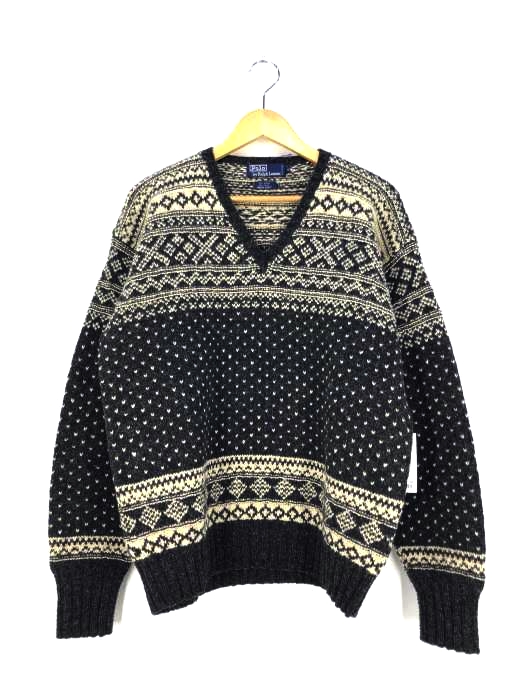 Polo by RALPH LAUREN(ポロバイラルフローレン) HAND KNIT バーズアイフェアアイルパターン Vネックセーター メンズ  XL