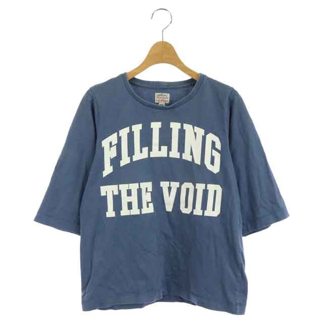 Americana(アメリカーナ) STYLED BY LAppartement Tシャツ カットソー プルオーバー 五分袖 ロゴ 青 白 ブルー ホワイト /DF ■OS レディース  表記なし