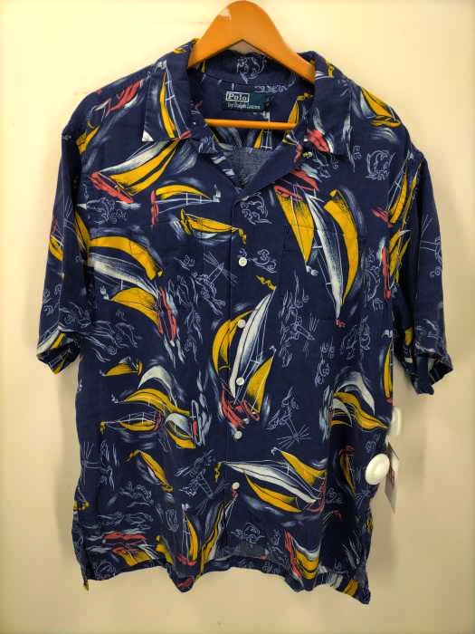 Polo by RALPH LAUREN(ポロバイラルフローレン) セーリング柄 ループカラー レーヨンボックス 開襟シャツ メンズ L