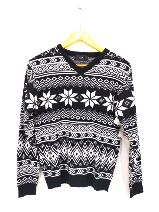 AZUL by moussy(アズールバイマウジー) ノルディック柄Vネックニットプルオーバー メンズ  XS