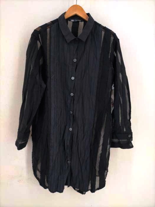 ZARA(ザラ) シースルー切替ブザムシャツワンピース レディース JPN：L