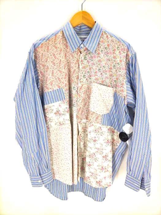 COMME des GARCONS SHIRT(コムデギャルソンシャツ) 花柄パッチワーク切替 ストライプ 長袖シャツ メンズ JPN：S