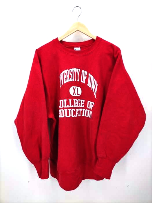 チャンピオン Champion 90S USA製 刺繍タグ REVERSE WEAVE UNIVERSITY OF IOWA ラバーカプセル4段プリント クルーネックスウェット メンズ JPN：XL