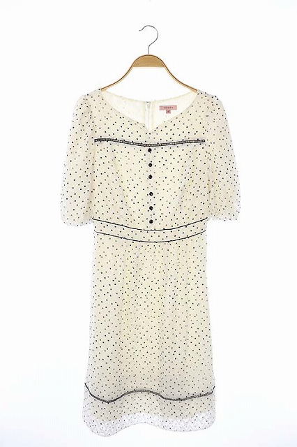 TOCCA(トッカ) 20AW APRES MIDI ドレス ワンピース ドット 五分袖 ひざ丈 フレア 0 白 黒 ホワイト ブラック /CM ■OS レディース  0（日本サイズS相当）
