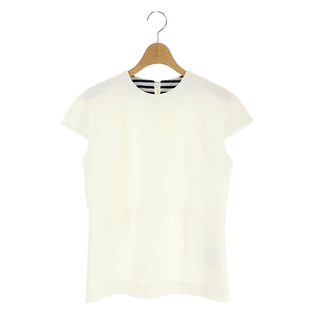 borders at balcony(ボーダーズアットバルコニー) WOOL JERSEY TOP ジャージー ブラウス フレンチスリーブ プルオーバー クルーネック 36 白 ホワイト /AA ■OS レディース  36(日本サイズS相当）