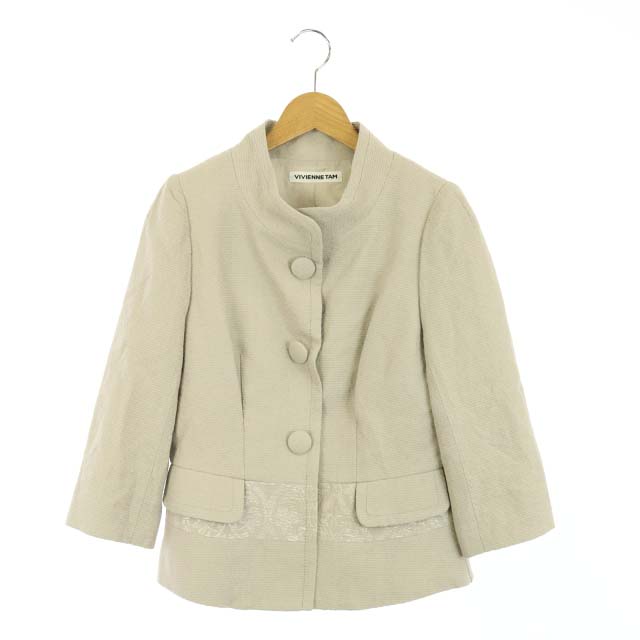 VIVIENNE TAM(ヴィヴィアンタム) スタンドカラージャケット シングル 七分袖 0 グレージュ /DF ■EC レディース  0(日本サイズXS相当）