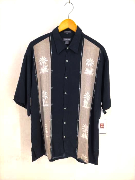 USED古着(ユーズドフルギ) ST.JOHNS BAY パームツリーストライプレーヨンアロハシャツ メンズ JPN：L