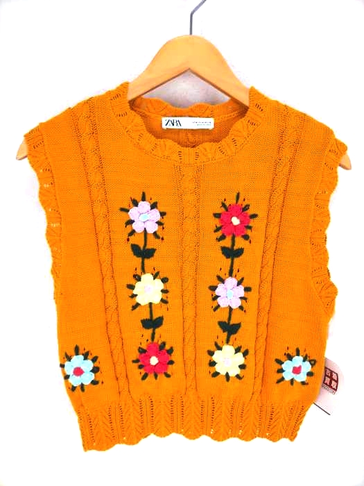 ザラ ZARA FLORAL EMBROIDERY KNIT TOP レディース  M