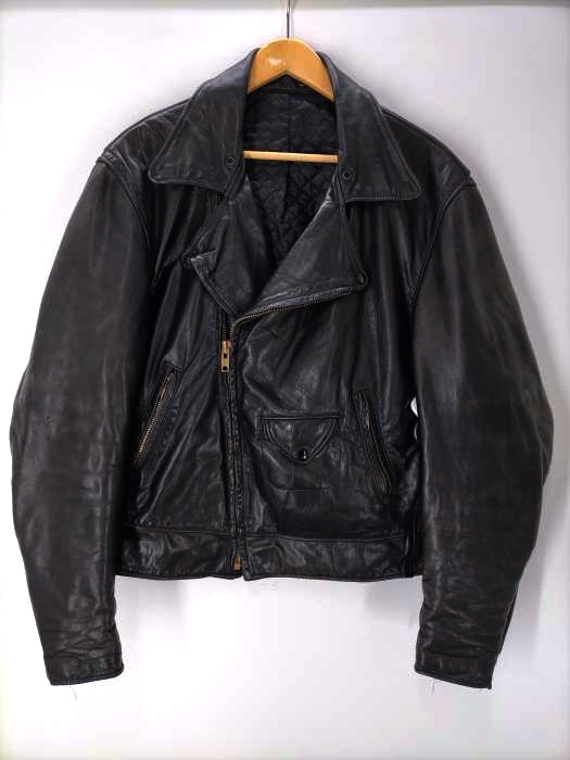 ユーズドフルギ USED古着 70s ダブルレザーライダースジャケット 涙TALON 裏地キルティング サイドレースアップ メンズ  44