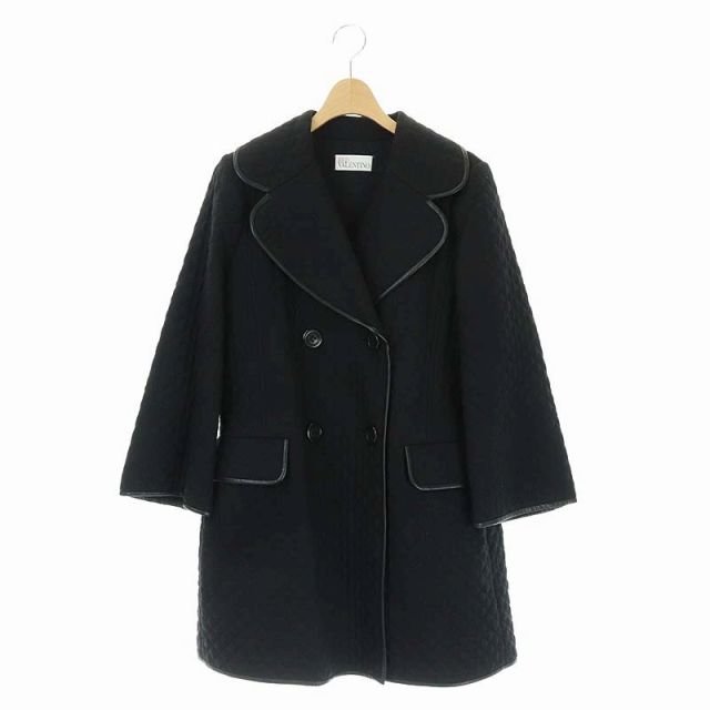 RED VALENTINO(レッドヴァレンティノ) レッド ヴァレンティノ RED VALENTINO レザーパイピングキルティングフードコート アウター ミドル丈 ダブル フレア 42 黒 ブラック /CM ■OS レディース レディース  42（日本サイズM相当）