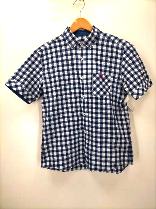 BURBERRY BLACK LABEL(バーバリーブラックレーベル) シアサッカー素材ロゴ刺繍シャツ メンズ JPN：2