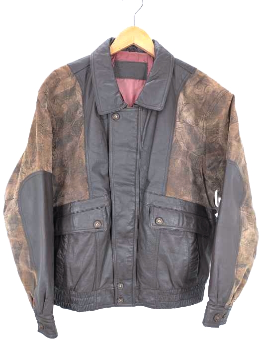 ユーズドフルギ USED古着 {{EDIMANGIARE G.C.COTTO HOMME}} A-2型 デザイン カウ ピッグレザー 切替 レザージャケット メンズ import：L
