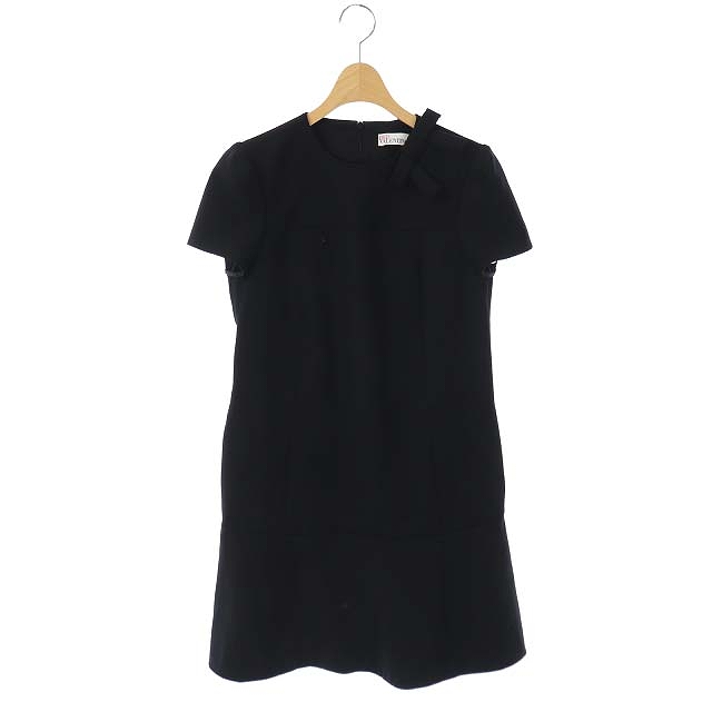 RED VALENTINO(レッドヴァレンティノ) レッド ヴァレンティノ RED VALENTINO ショートスリーブリボンワンピース 半袖 ミニ フレア 38 黒 ブラック /CM ■OS レディース レディース  38(日本サイズM相当）