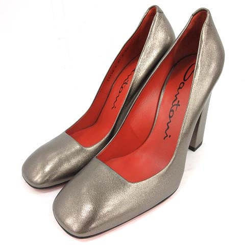santoni(サントーニ) パンプス ハイヒール スクエアトゥ 38 24.5cm シルバー /NM ■GY レディース  38（日本サイズ24.5cm相当）