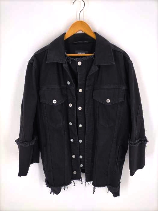 DIESEL(ディーゼル) カットオフフリンジデザインブラックデニムジャケット メンズ JPN：XS