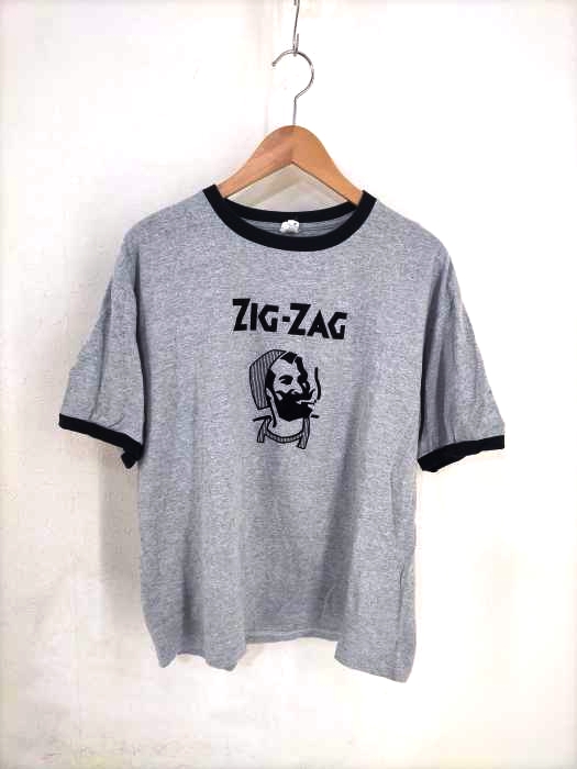Anvil(アンビル) ZIG-ZAG フロッキープリントリンガーTシャツ メンズ JPN：L