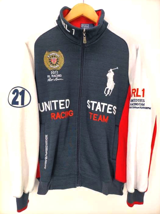 Polo by RALPH LAUREN(ポロバイラルフローレン) レーシングスウェットジャケット 裏フリース 星条旗 USA ビッグポニー刺しゅう  メンズ JPN：M