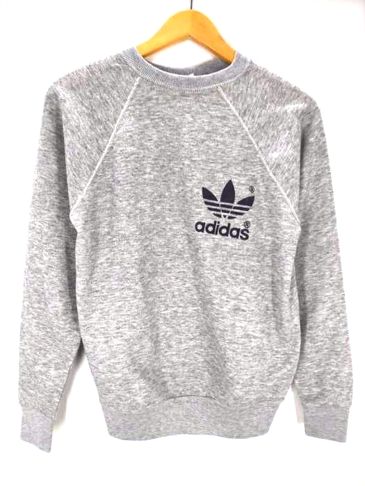 アディダス adidas 70S USA製 フロッキープリント トレフォイルロゴ ラグランスウェット メンズ import：M