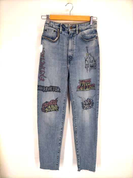 ヒステリックグラマー HYSTERIC GLAMOUR FERGADELIC METAL プリント USED加工ハイウエストテーパードパンツ レディース  26