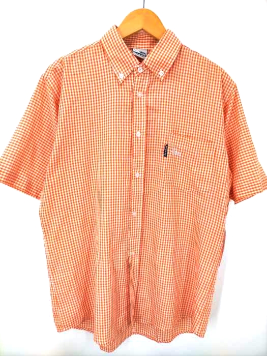 Stussy(ステューシー) 90-00S USA製 グレータグ ロゴ刺しゅう ギンガムチェック S/S D.Bシャツ メンズ import：L