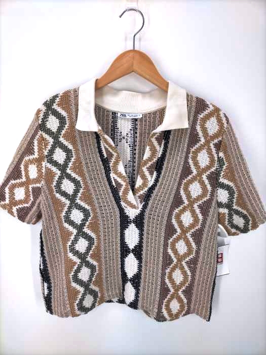 ZARA(ザラ) CROCHET POLO SWEATER クロシェ編みポロセーター レディース import：L