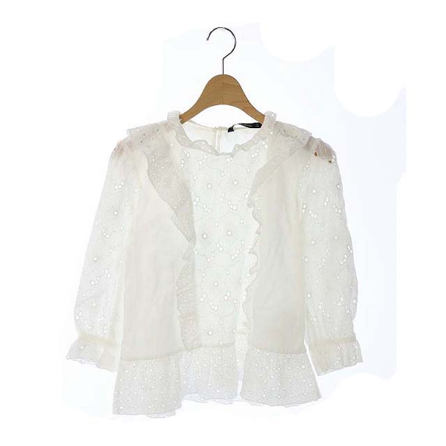 ZARA BASIC(ザラベーシック) ザラ ベーシック ZARA BASIC ブラウス 刺繍 七分袖 プルオーバー M 白 ホワイト /CM ■OS レディース レディース  M