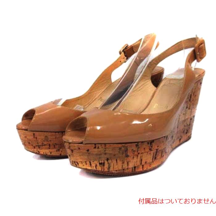 CHRISTIAN LOUBOUTIN(クリスチャンルブタン) サンダル ウエッジソール ストラップ エナメル ベージュ 37.5 24.5cm /YO22 レディース  37.5（約24.5cm相当）