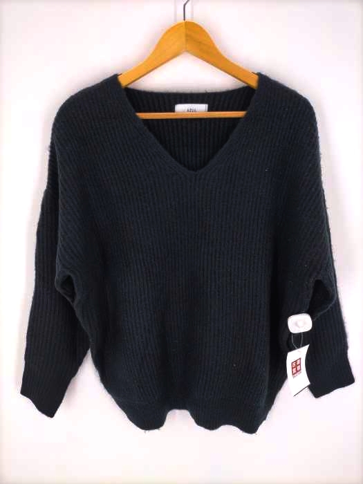 AZUL by moussy(アズールバイマウジー) リブニットVネックルーズプルオーバー レディース  S