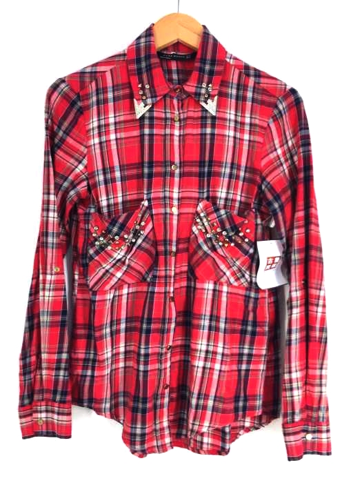 ザラ ZARA スタッズ チェックシャツ レディース  XS