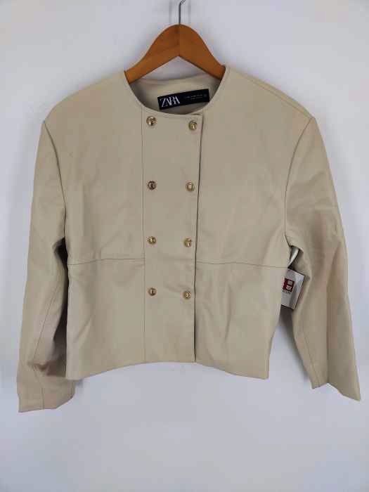 ザラ ZARA フェイクレザージャケット、カバードボタン レディース import：XS