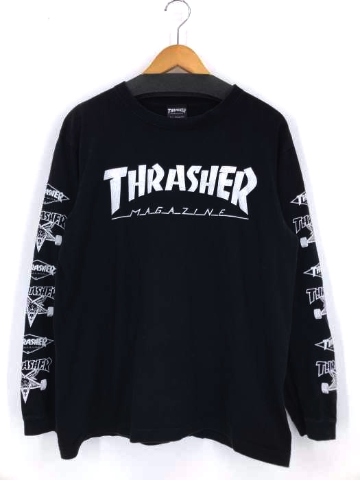 THRASHER(スラッシャー) フロントロゴ アームプリントL/Sカットソー メンズ import：L