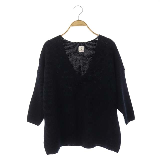 6 BEAUTY & YOUTH UNITED ARROWS(ロクビューティーアンドユースユナイテッドアローズ) B&Y ロク ビューティーアンドユース ニット セーター プルオーバー 七分袖 リネン混 紺 ネイビー /DF レディース レディース  サイズ記載なし