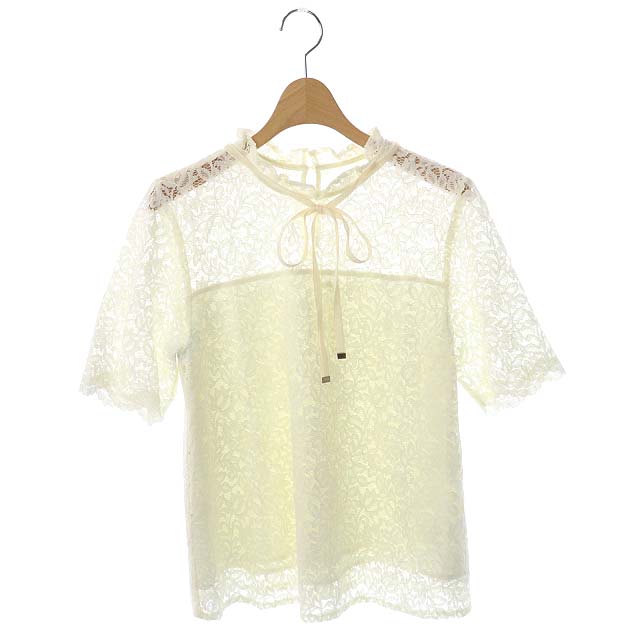 ジルバイジルスチュアート JILL by JILLSTUART 19AW ハイネックレースブラウス 五分袖 プルオーバー ベロアリボン FR アイボリー /MY ■OS レディース  FR