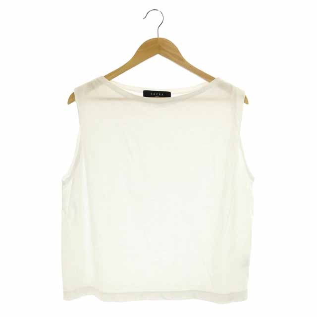 SACRA(サクラ) ボートネック ワイドシルエット ノースリーブ トップス カットソー Tシャツ プルオーバー 38 白 ホワイト /HS ■OS レディース 38(日本サイズM相当)