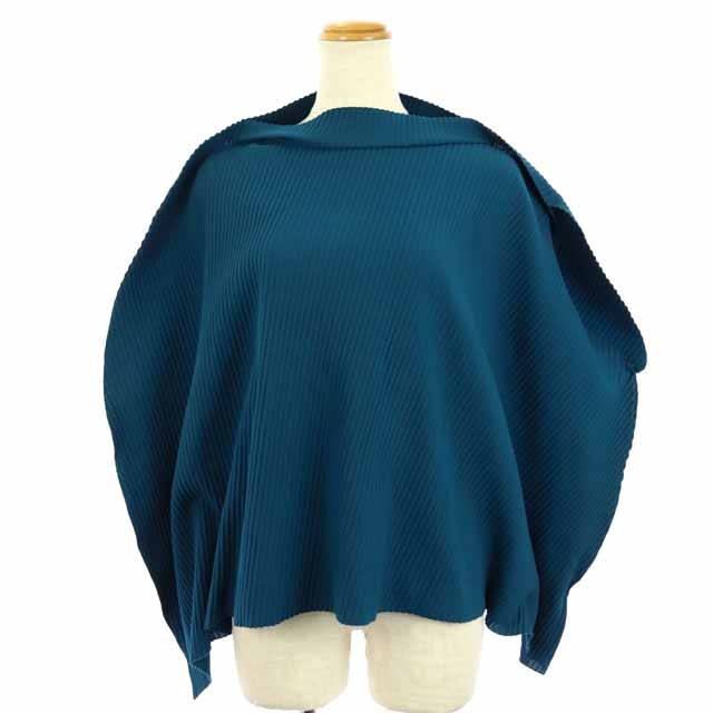 ISSEY MIYAKE me(イッセイミヤケミー) ミーイッセイミヤケ me ISSEY MIYAKE 20SS 変形 プリーツカットソー トップス プルオーバー デザイン アシンメトリー 五分袖 青緑 ブルーグリーン /HS ■OS レディース レディース  サイズ表記なし