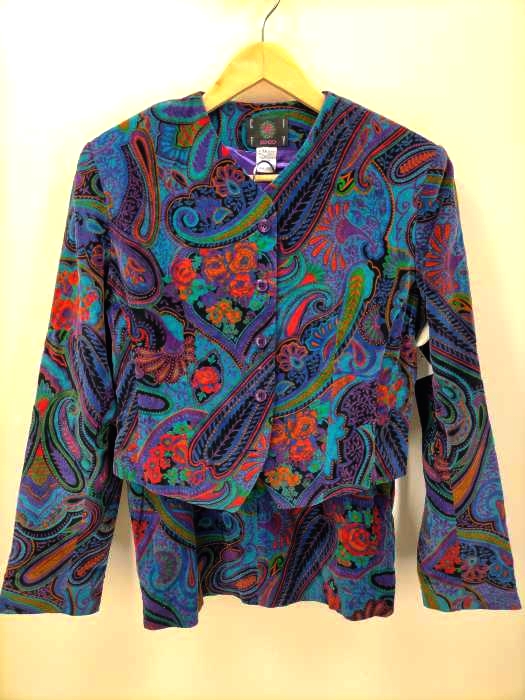 KENZO(ケンゾー) 80～90S KENZO CITY サイケデリックペイズリー総柄 ベロアノーカラージャケット タイトスカート レディース  38