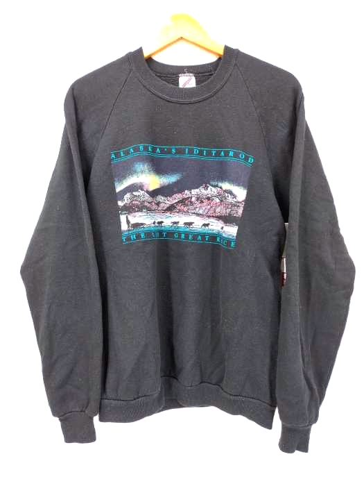 JERZEES(ジャージーズ) 90S USA製 ALASKAS IDITAROD プリントラグランスウェット ブラックボディ メンズ JPN：XL