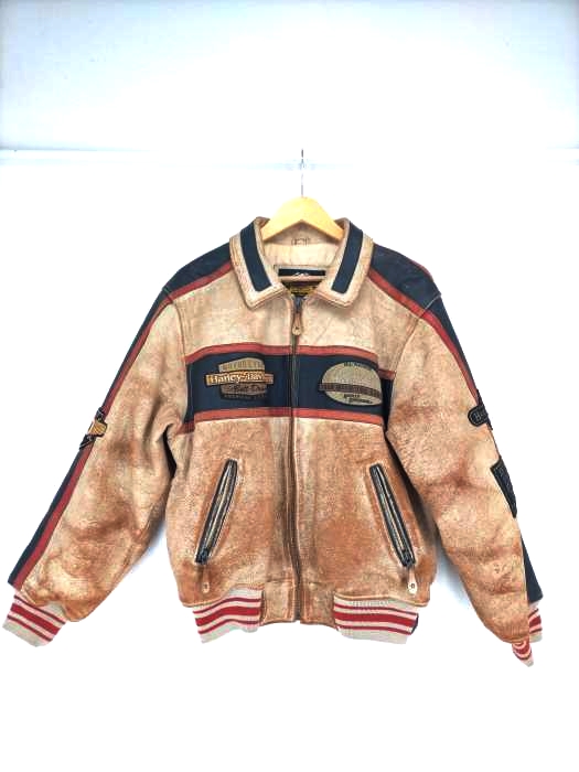 ハーレーダヴィットソン HARLEY DAVIDSON バックロゴパッチ ダメージ加工レザージャケット メンズ JPN：M