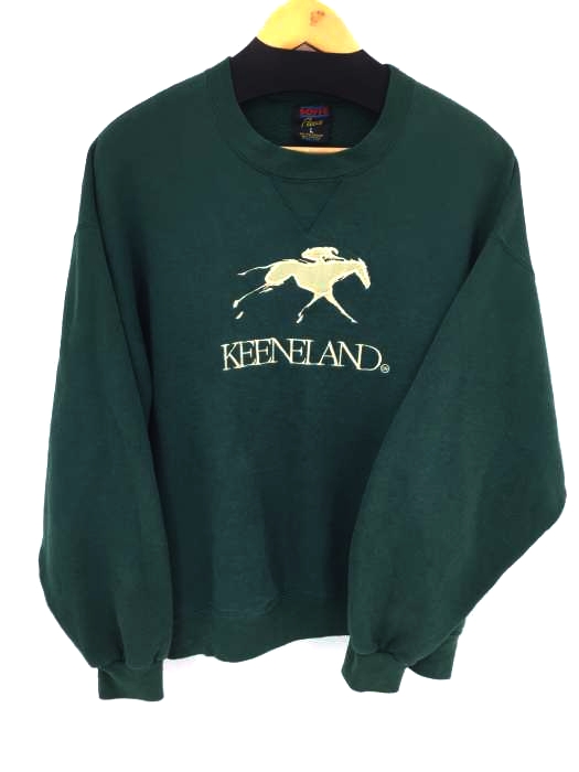USED古着(ユーズドフルギ) USA製 前V LEENLAND刺繍プリントスウェット メンズ JPN：L