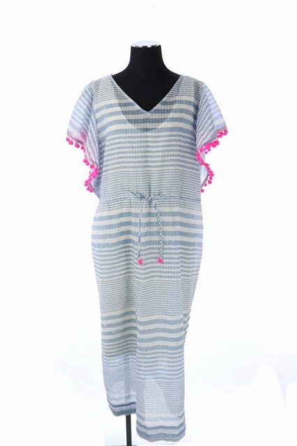 Chesty(チェスティ) 19SS チェック柄 ワンピース 半袖 ロング ボンボン付き 1 水色 白 ライトブルー ホワイト /CM ■OS レディース  1（日本サイズS相当）