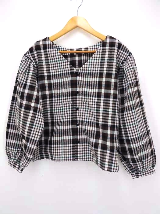マウジー moussy CHECK PUFF SLEEVE BLOUSE レディース  FREE