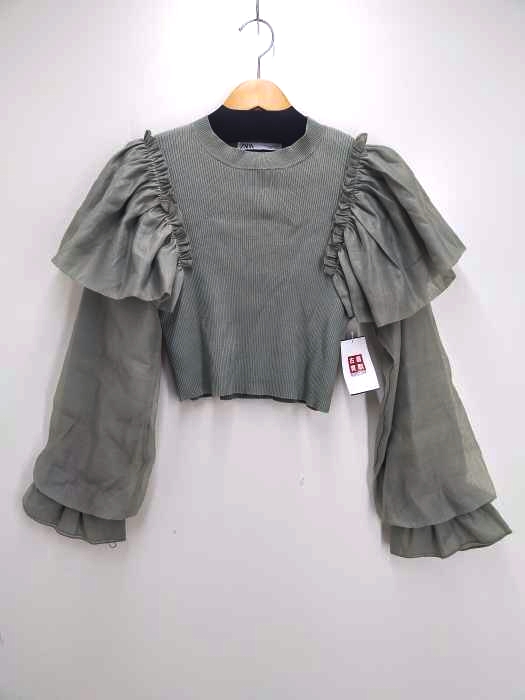 ZARA(ザラ) sweater with contrast ruffle trims シースルー切替リブニット レディース import：M