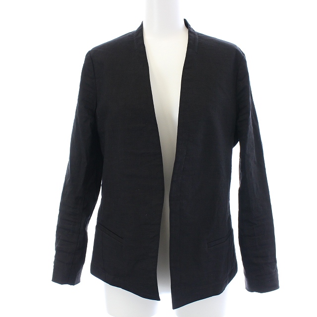 theory(セオリー) 19SS ECO.CRUNCH.WASH CLEAN.BLAZER.ULS ノーカラージャケット リネン 2 S 黒 ブラック /BM18 レディース  2（日本サイズS相当）