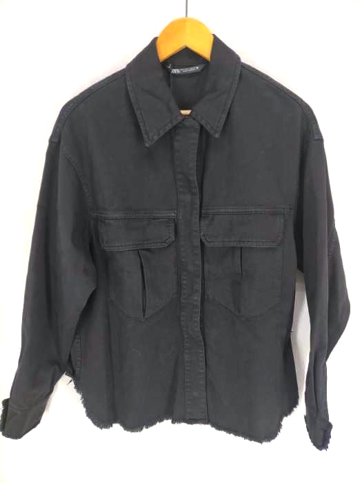 ザラ ZARA ブラック サファリジャケット 切りっぱなし レディース  S