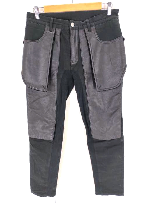 ヘルムートラング HELMUT LANG カウレザー切替デザインスキニーパンツ メンズ US：30-31